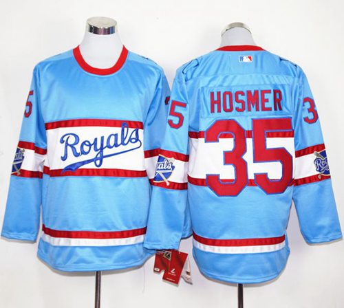 Royals #35 Eric Hosmer Light Blue Long Sleeve Stitched MLB Jersey - Click Image to Close